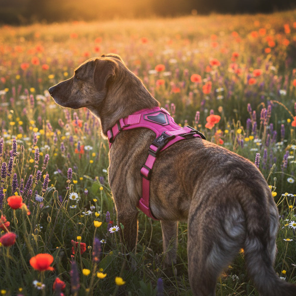 KIT COLEIRA + GUIA + PEITORAL PARA PASSEIOS CACHORRO ROSA