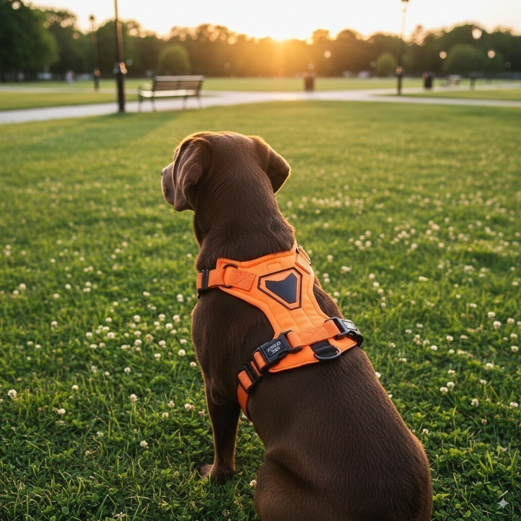 PEITORAL H LARANJA PARA CÃES COM 2 PONTOS DE ENGATE ANTIPUXÃO