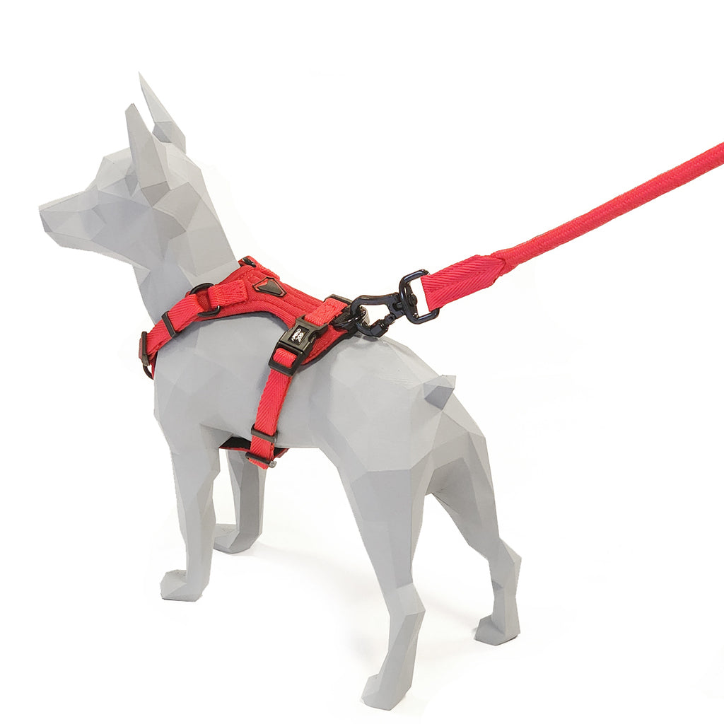 PEITORAL H VERMELHO PARA CÃES COM 2 PONTOS DE ENGATE ANTIPUXÃO