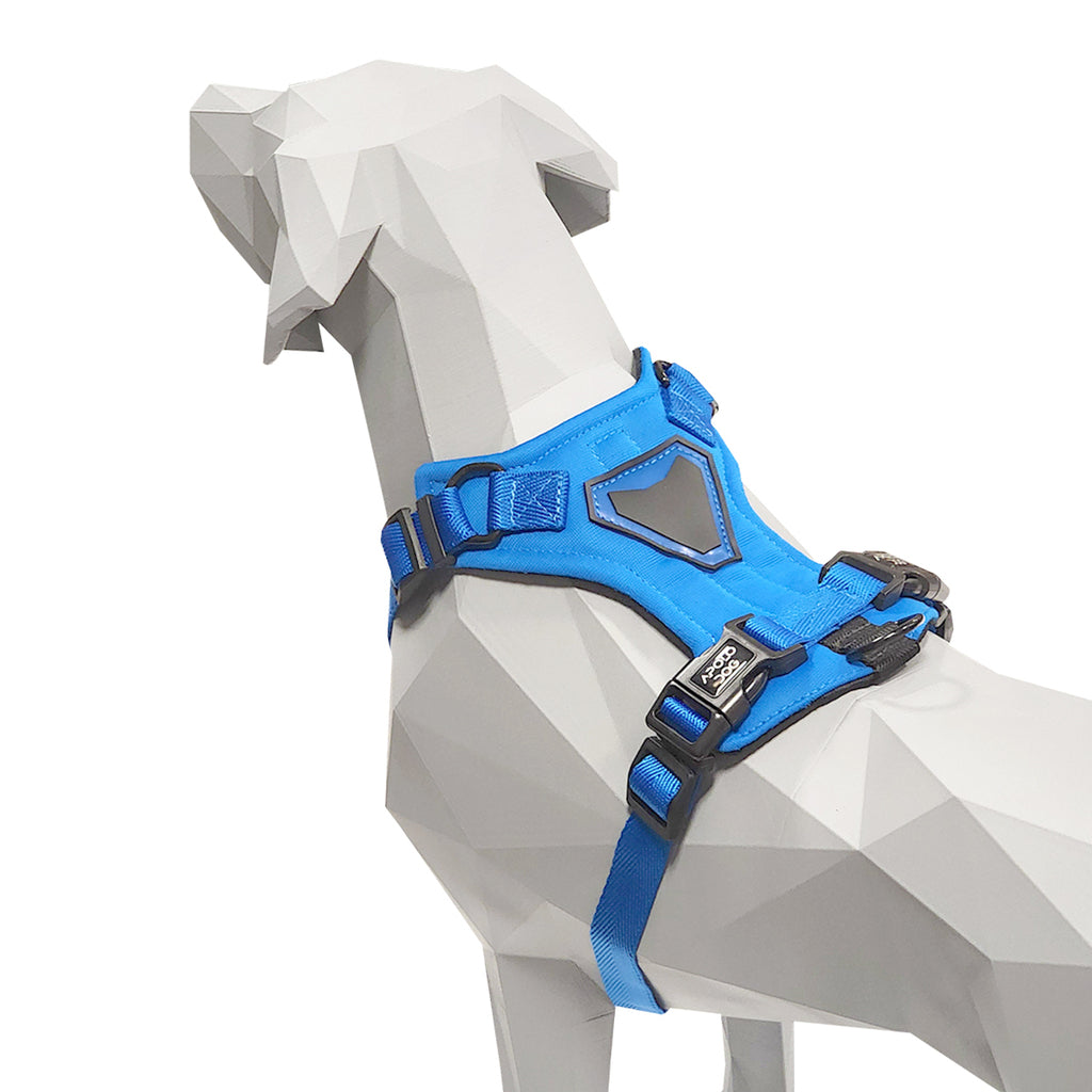 PEITORAL H AZUL PARA CÃES COM 2 PONTOS DE ENGATE ANTIPUXÃO