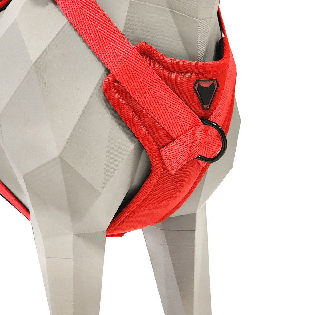 PEITORAL H VERMELHO PARA CÃES COM 2 PONTOS DE ENGATE ANTIPUXÃO