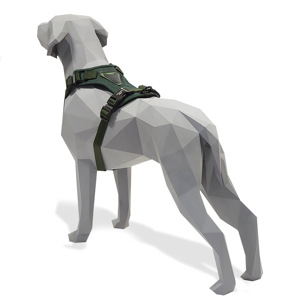 PEITORAL H VERDE MILITAR PARA CÃES COM 2 PONTOS DE ENGATE ANTIPUXÃO